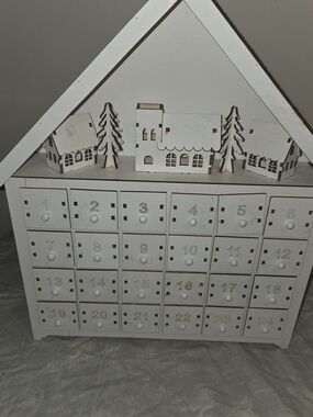 White Wooden Holiday Advent Calendar with Mini Village